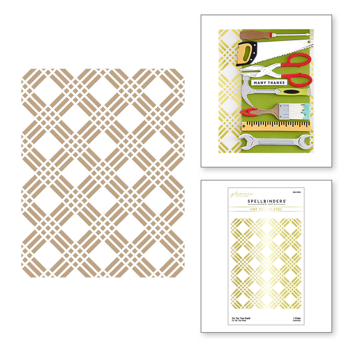 Tic Tac Toe Plaid Glimmer Hot Foil Plate - DISCONTINUED